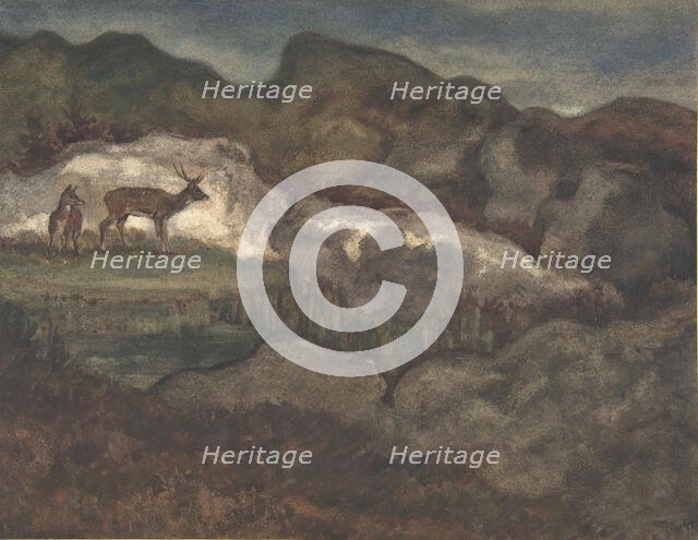 Izards in the Glaciers (Pyrenean Chamois), 1810-75. Creator: Antoine-Louis Barye.