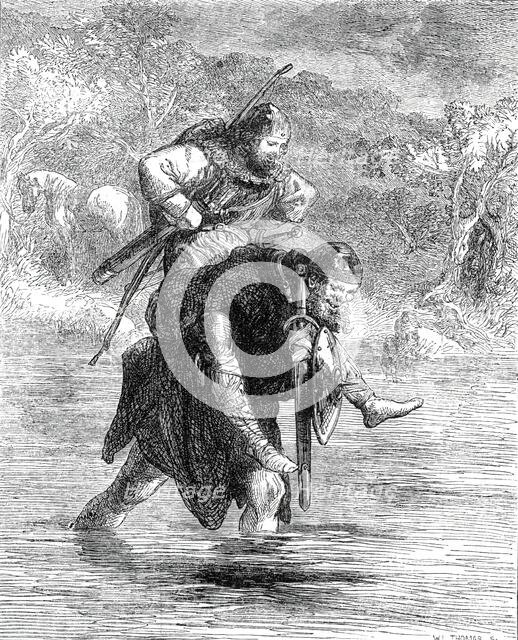 "Robin Hood and the Curtal Friar", from "The Boy's Book of Ballads", 1860. Creator: W Thomas.