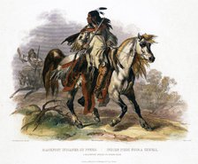 A Blackfoot Indian on horseback, 1843. Artist: Leopold Beyer