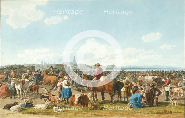 Cattle Market near Genua, 1820. Artist: Kobell, Wilhelm, Ritter von (1766-1853)