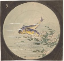 Design for a plate with two blue and yellow fish and waterlilies, c.1875-c.1890. Creator: Gustave Fraipont.