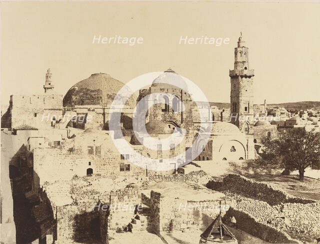 Jérusalem. état actuel du dôme, du St. Sépulcre et Minaret d'Omar, 1860 or later. Creator: Louis de Clercq.