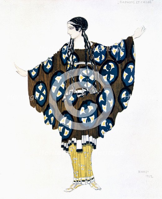 Costume design for a Ballets Russes production of Ravel's Daphnis et Chloe, 1912. Artist: Leon Bakst