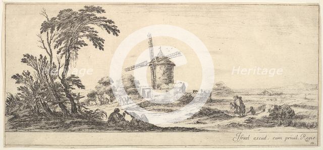 Plate 10: a family in center foreground, various figures and horses in middleground, a..., ca. 1641. Creator: Stefano della Bella.