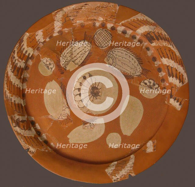 Fragmentary Platter with Fish and Rosettes, Coptic, 500-700, modern restoration. Creator: Unknown.