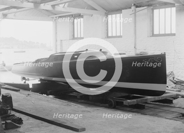Saunders' motor launch on slipway, 1914. Creator: Kirk & Sons of Cowes.