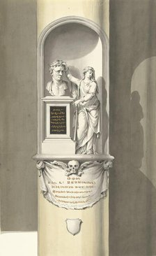 Design for a monument for C. Brunings: a bust in a niche with Fama, 1806. Creator: Bartholomeus Ziesenis.