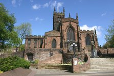 Lady Wulfrun statue and St Peter's Church, Wolverhampton, West Midlands