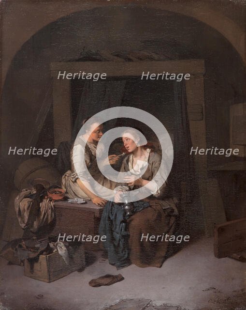 Two Maids Drinking and Smoking, 1663. Creator: Cornelis Bega.