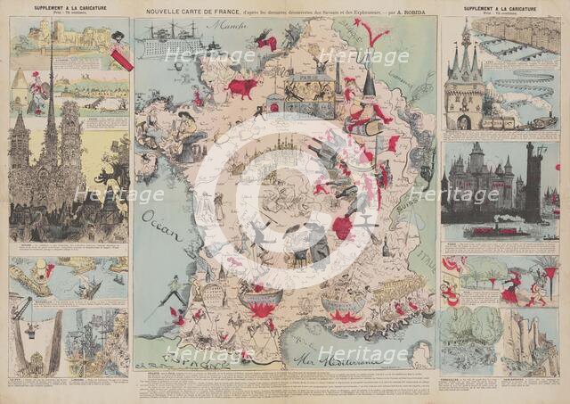 New Map of France, After the Latest Discoveries of the Scientists and Explorers, 1882. Creator: Robida, Albert (1848-1926).