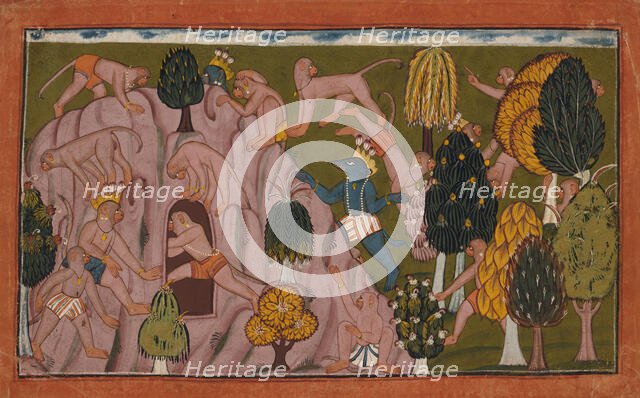 Monkeys and Bears Investigate the Rikshabila Cave..., between c1700 and c1710. Creator: Unknown.