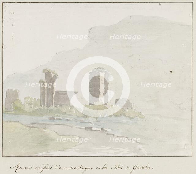 Ruins at the foot of a mountain between Itri and Gaeta, 1778. Creator: Louis Ducros.