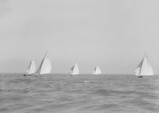 Group of 6 Metres racing downwind, 1911. Creator: Kirk & Sons of Cowes.