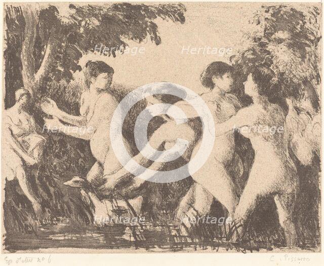 Baigneuses luttant (Bathers Wrestling), c. 1896. Creator: Camille Pissarro.
