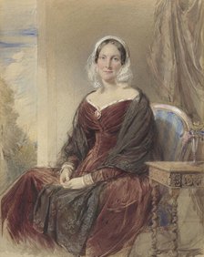 Portrait of a seated lady with a view through the outside, 1842. Creator: George Richmond.