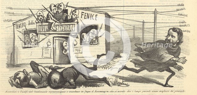 Caricature: Giuseppe Verdi and Teatro La Fenice, 1857.