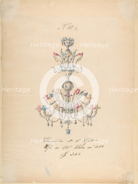 One of Twenty-Three Sheets of Drawings of Glassware (Mirrors, Chandeliers, Goblets, etc.), 1850-80. Creator: Compagnia di Venezia & Murano.