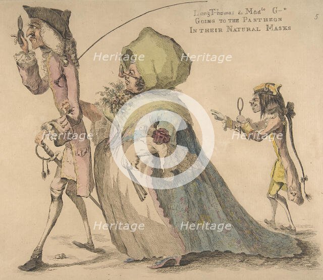 Long Thomas and Mad-le G-d Going to the Pantheon in Their Natural Masks, May 1, 1773. Creator: William Austin.