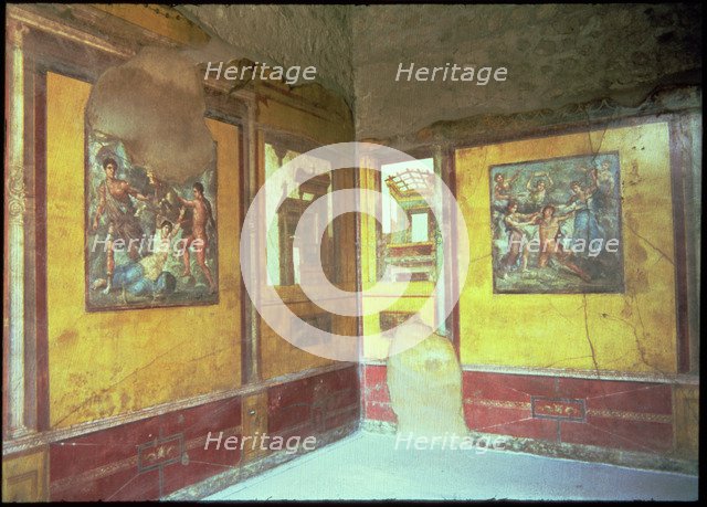 Frescoes on the walls of the House of Vettii in Pompeii.
