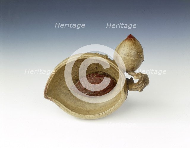 Yixing stoneware brushwasher of peach shape, Qing dynasty, China, 18th century. Artist: Unknown