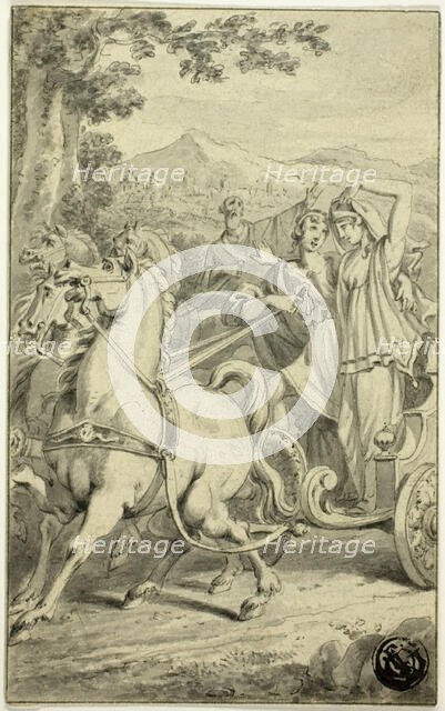 Classical Scene with Young Couple in Chariot, 1824. Creator: Jacob Smies.