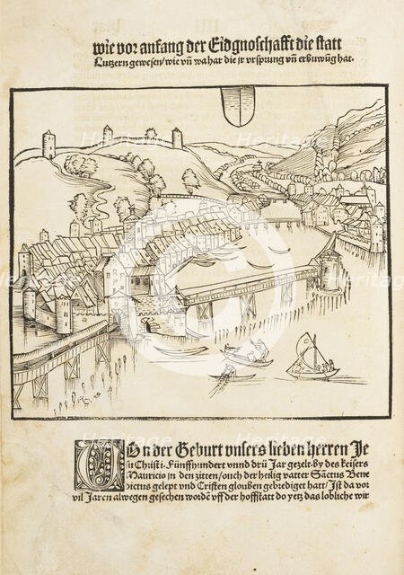 Detailed view of Lucerne. From Kronika by Petermann Etterlin, 1507. Creator: Master D.S. (active Early 16th cen.).