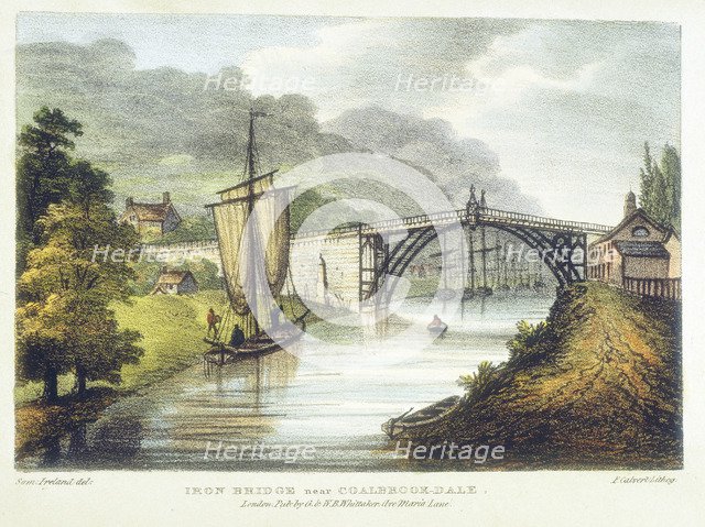 Iron bridge across the Severn at Ironbridge, Coalbrookdale, England, built 1779 (1795). Artist: Samuel Ireland
