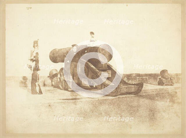 The cannon 'Mons Meg' at Edinburgh Castle, and a private in the 2nd battalion of Royal Scots..., 184 Creators: David Octavius Hill, Robert Adamson, Hill & Adamson.