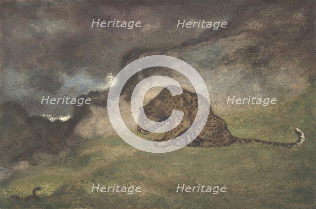 Leopard Watching Serpent, 1810-75. Creator: Antoine-Louis Barye.