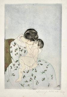 Mother's Kiss, 1890-1891. Creator: Cassatt, Mary (1845-1926).