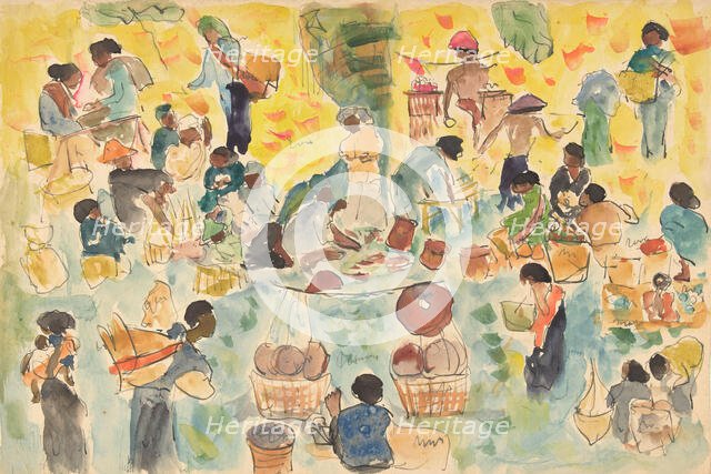 Market scene in the Dutch East Indies, 1886-1947. Creator: Pierre Jean Apol.