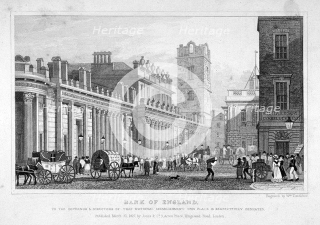 The Bank of England, City of London, 1827. Artist: William Tombleson