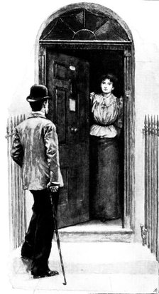 Eve's Ransom...: "I believe Miss Madden lives here?", 1895. Creator: George Meisenbach.