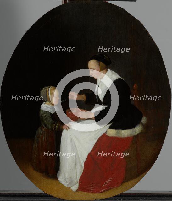 A Mother Feeding Porridge to her Child, 1653-1655. Creator: Gerritsz Quiringh van Brekelenkam.