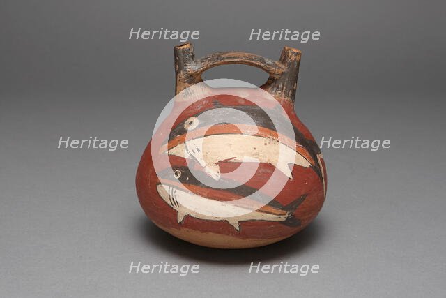 Double Spout Vessel Depicting Sharks, 180 B.C./A.D. 500. Creator: Unknown.