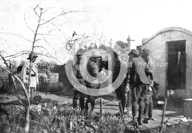 ''La rupture des lignes Bulgares; Le general Francher d'Esperet visitant un ancien "casino"..., 1918 Creator: Unknown.
