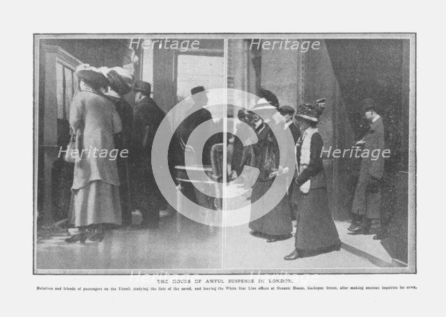 'The Hours of Awful Suspense in London', April 20, 1912. Creator: Unknown.