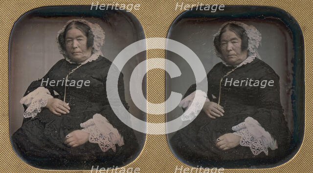 Older Woman Wearing Flowered Bonnet, 1850s. Creator: Unknown.