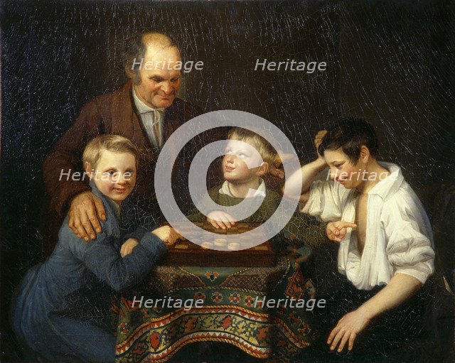The Draughts Game, 1824. Artist: Pnin, Pyotr Ivanovich (1803-1837)
