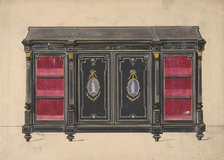 Cabinet Design with Porcelain Plaques and Red Interior, 19th century. Creator: Anon.