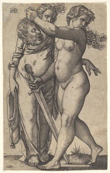Judith walking to the left with the head of Holofernes in her right hand and a swor..., ca. 1530-50. Creator: Sebald Beham.
