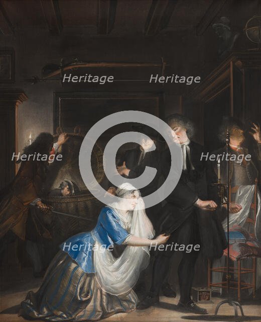 False Virtue Discovered: The Discovery of Volkert in the Laundry Basket, c1720-1750. Creator: Cornelis Troost.