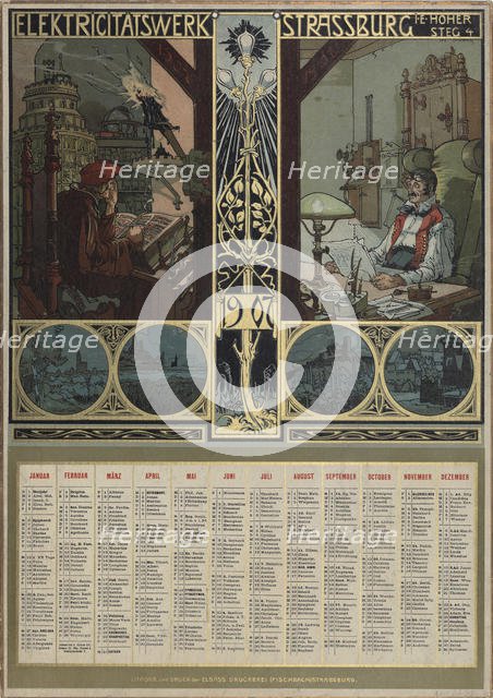 Electricity plant Strasbourg. Calendar for the year 1907, 1906. Creator: Schnug, Léo (1878-1933).