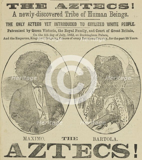 "The Aztecs!" Exhibition advert, 1867. Creator: Unknown.