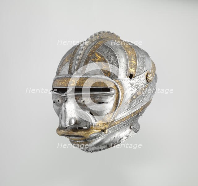 Close Helmet with Mask Visor in Form of a Human Face, German, Augsburg, ca. 1515. Creator: Kolman Helmschmid.