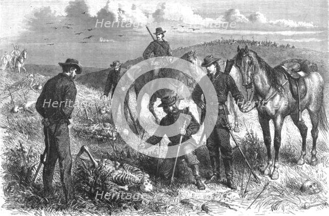 'Discovery of the skeletons of soldiers who had been surprised and killed by Indians, June 1867. Creator: Frederick Whymper.