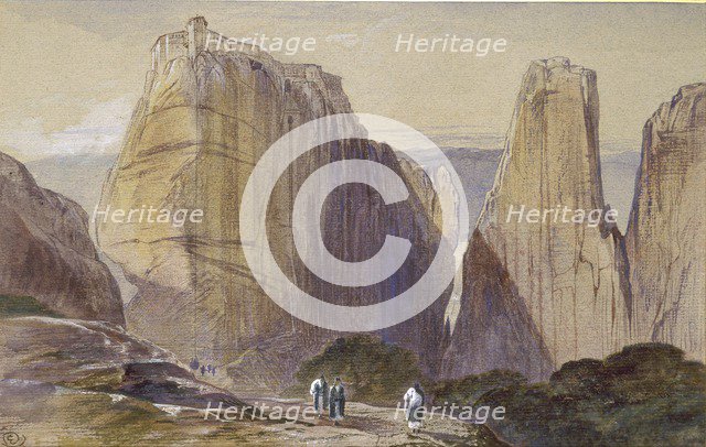 The Monastery of Meteora, 19th century. Artist: Edward Lear.