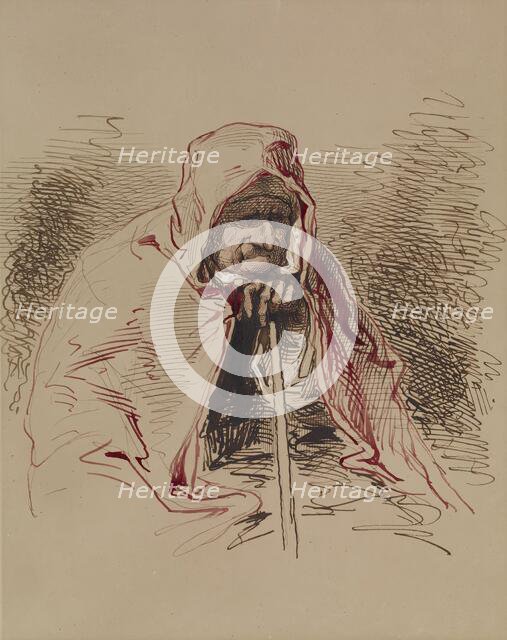 Old Lady in Red Shawl, 1852-1866. Creator: Paul Gavarni.