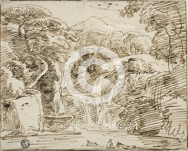 Nymphs Bathing near Waterfalls in Mountain Landscape, n.d. Creator: Franz Kobell.