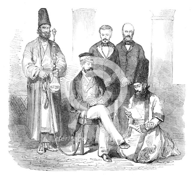 Sketches in the Persian Gulf - the Hon. Mr. Murray and his suite - from a photograph, 1857. Creator: Unknown.